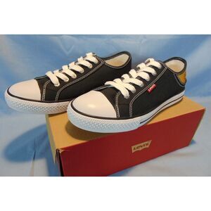 Levi's "Stan‎ Buck" Black Canvas & Brown Leather Lace Up Sneakers Boys Size 7